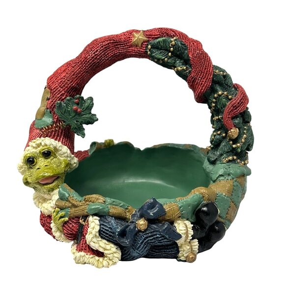Mistletoad Santa Basket Christmas Candy Dish Resin Holiday Decoration Kitsch - Picture 1 of 10
